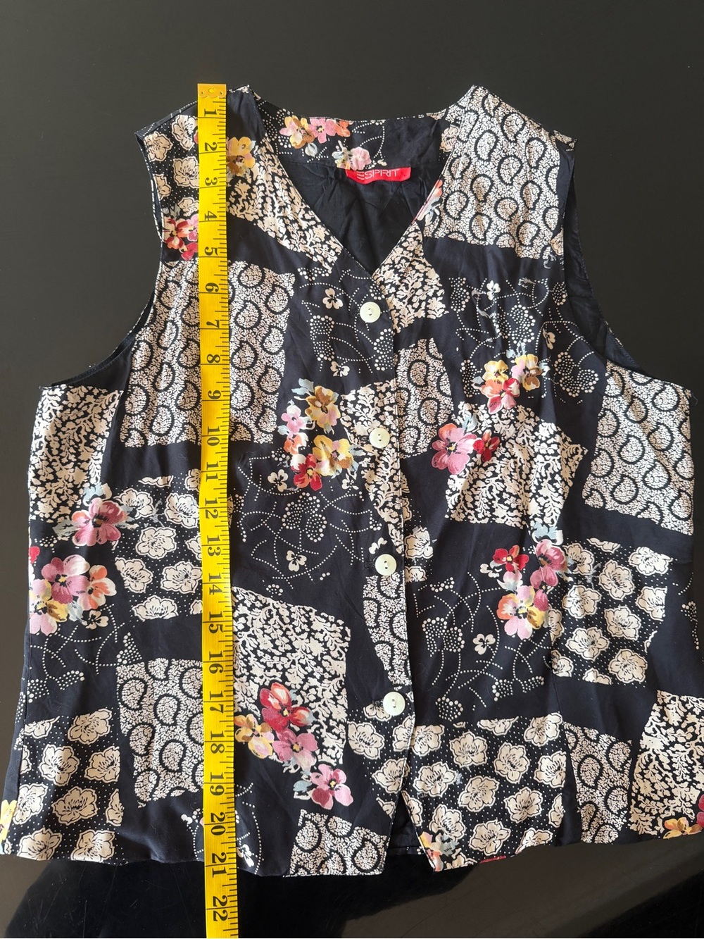 Vintage Black Floral Patchwork print V-Neck top small - Picture 10 of 11